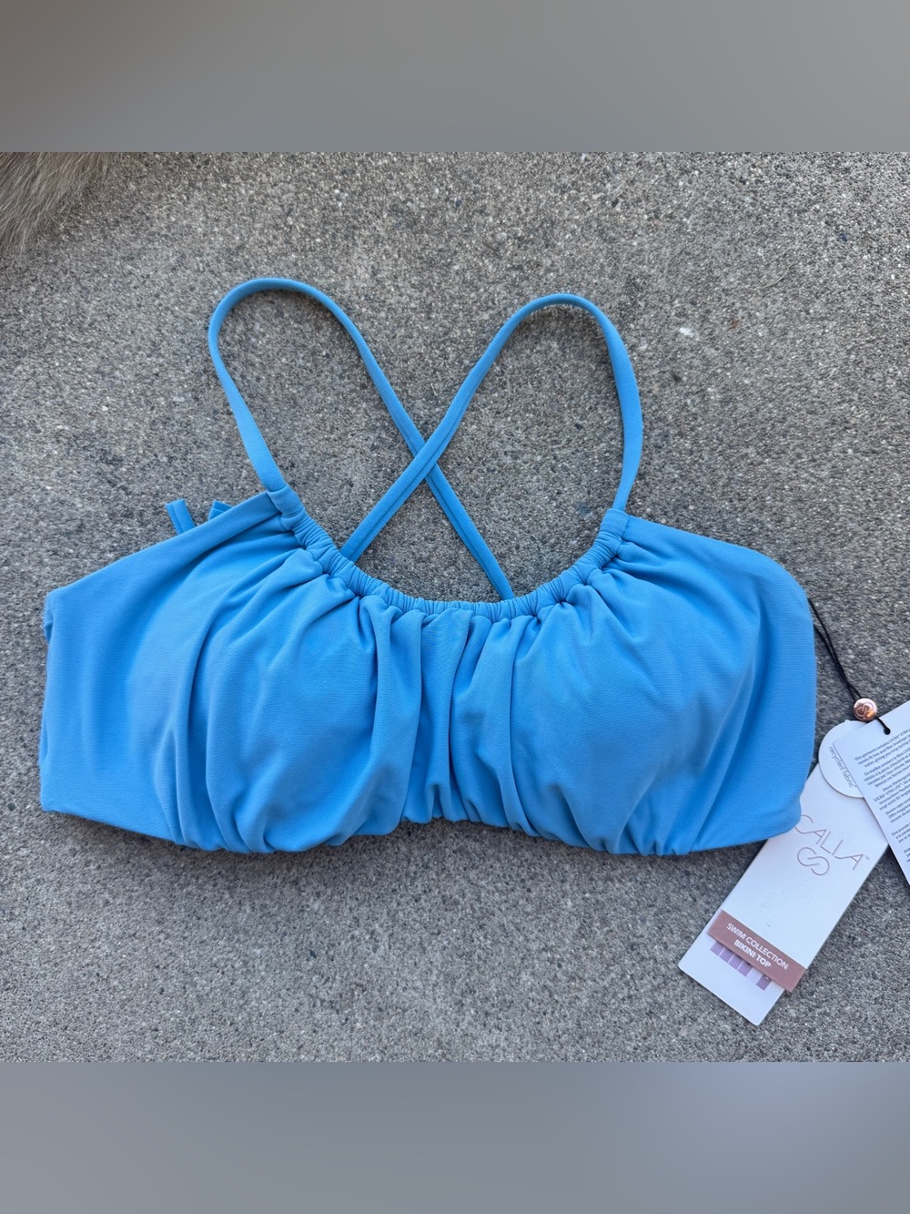 Blue Ruched Cross-Back Bikini Top - Cala Swim